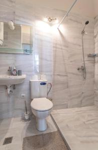 a bathroom with a toilet and a sink and a shower at Supreme Luxury Top Central 1 Bedroom Apartment in Sofia +8 photos