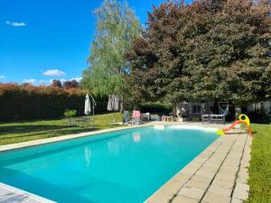 a swimming pool with a slide in a yard at Le Moulin du Châtelier in Paulmy