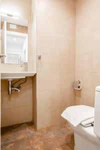 a bathroom with a toilet and a sink and a mirror at Inside Barcelona Apartments Salva in Barcelona