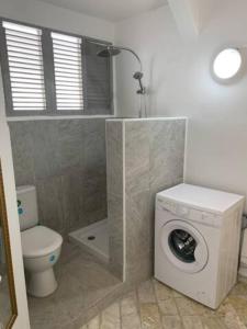 łazienka z toaletą i pralką w obiekcie 5 min from Orient Bay - perfect condo, Idolem résidence unité 6 - 57 Rue du Mont Vernon 1 w mieście Cul de Sac