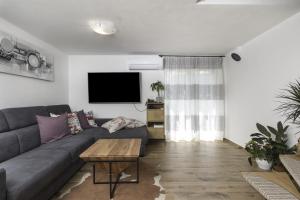 uma sala de estar com um sofá e uma mesa em Holiday Home Sea em Premantura