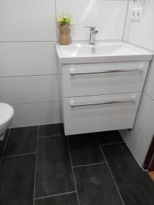 a bathroom with a sink and a toilet at Rheinapartment 8 in Bad Hönningen