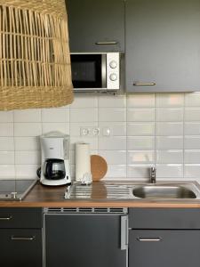 a kitchen with a sink and a coffee maker at Landhaus Tipp in Altenmedingen