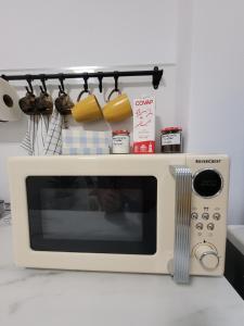 un four micro-ondes installé sur un comptoir de cuisine dans l'établissement Apartamento ClaVer, à Vejer de la Frontera
