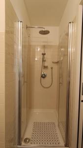 een badkamer met een douche met een glazen deur bij Casa Cappello in Malè