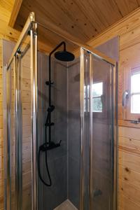 a shower with a glass door in a bathroom at Country Village Senses in Reguengo Grande