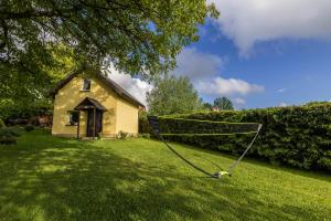 a net in the grass in front of a house at Domek pod Orzechem in Kudowa-Zdrój