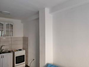 une cuisine avec un évier et une cuisinière four supérieur dans l'établissement Apartment Panorama, à Bar 8 autres photos