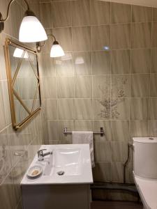 y baño con lavabo, aseo y espejo. en Le Pressoir de Marsac en Marsac