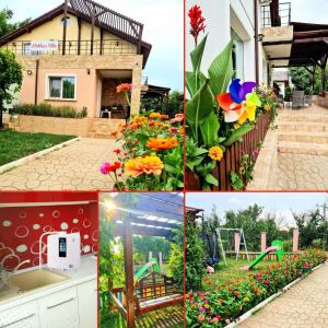 un collage de fotos con una casa y flores en Nobless Villa, en Mereni