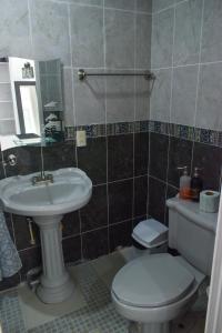 12 VENATOR House Boutique في ليون: حمام مع مرحاض ومغسلة
