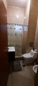 a bathroom with a toilet and a sink and a shower at TU REFUGIO - Alquiler Temporario in Santiago del Estero +30 photos