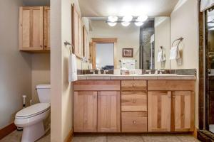 a bathroom with a toilet and a sink at Dillon Ridge Retreat in Dillon +59 photos