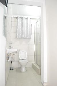 恩潘蓋尼的住宿－Ikhaya Guesthouse，白色的浴室设有卫生间和淋浴。
