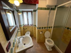 een badkamer met een wastafel en een toilet bij Agriturismo Antico Castagno in Montebibico