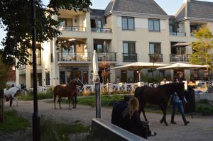 a group of people and horses in front of a building at Huis aan Honte in Dishoek