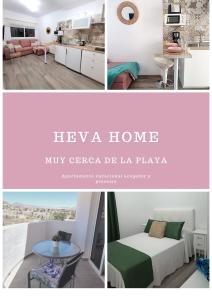 eine Collage mit Fotos von einer Küche und einem Wohnzimmer in der Unterkunft Heva Home in Tarajalejo
