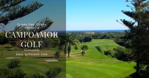 - une vue sur un parcours de golf avec des palmiers dans l'établissement Top Floor spacious apartment with roof terrace, à Alicante