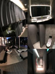 a collage of photos of a bathroom and a room at Coller Boutique Hostel in Singapore