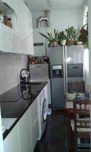 a kitchen with a refrigerator and a washing machine at Emplacement idéal pour cette Maisonnette avec jardin et cuisine d'été in Roquebrune-Cap-Martin