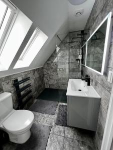 a bathroom with a white toilet and a sink at North Colchester Homestay in Colchester