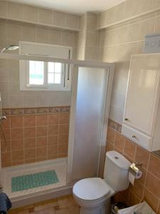 a bathroom with a toilet and a shower at Las Delicias de Estepona in Estepona