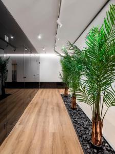 a hallway with palm plants in a room at The Newel Acropolis in Athens