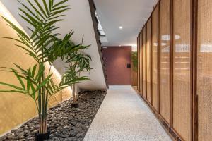 a corridor with plants in the hallway at The Newel Acropolis in Athens