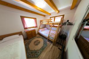 a small room with a bunk bed and a bed and a ladder at Apartment Green Lagoon in Bihać