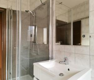 a bathroom with a sink and a shower at Apartment Lara in Rovinj