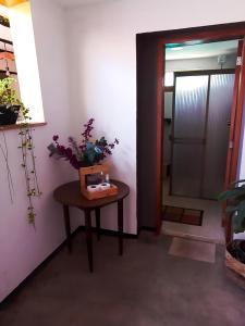 una habitación con una mesa con una planta en CASA HOSTAL EL DURAZNO, en El Tendido