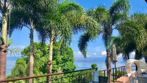 Blick auf das Meer von einem Resort mit Palmen in der Unterkunft Villas by Eco Hotels Batangas in Mataasnakahoy