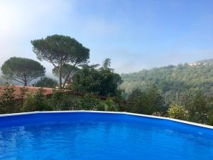 una piscina azul con una montaña en el fondo en Il Poggiolo ai Casini, en Scopeti