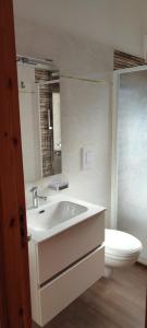 bagno bianco con lavandino e servizi igienici di A Casa di Antonio 1 a Scalea
