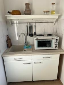 考布的住宿－Ziel，厨房柜台配有微波炉和水槽