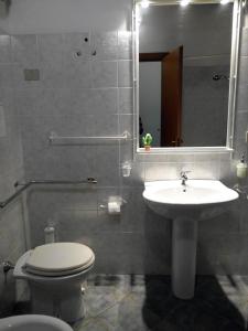 リオーラ・サルドにあるAgriturismo Bachile Bertulaのバスルーム(洗面台、トイレ、鏡付)