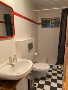 a bathroom with a white sink and a toilet at Haus Dreil in Ober-Abtsteinach