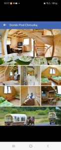 a collage of photos of a house with a horse in it at DOMKI POD CHMURKĄ in Solina