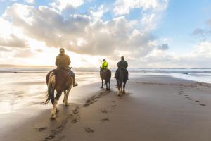 dos personas montando caballos en la playa en Villa Ivanda Beach - Xenia Sicily Villas, en Mazara del Vallo