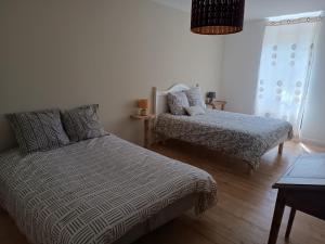 a bedroom with a bed and a bed and a couch at Du Vent Dans Les Arbres -120m2 Belle vue sur le lac in Chindrieux