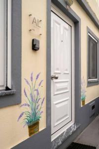 a door with a plant on the side of a house at Casa Amarela AL 3030 in Horta