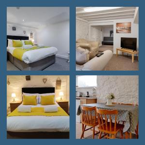 un collage de cuatro fotos de una habitación de hotel en Alexandra Cottage, en Swansea