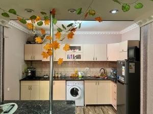 a kitchen with a washer and dryer at Gabriel's Apartment in Tskaltubo