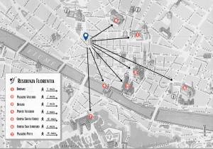 eine Karte einer Stadt mit roten Punkten in der Unterkunft Residenza Florentia in Florenz