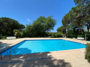 uma piscina num quintal com árvores em VILLA Saint Raphael Valescure Piscine Clim Wifi Golf em Saint-Raphaël