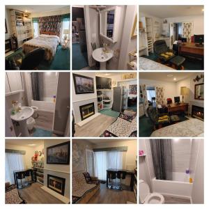 a collage of different pictures of a room at Beds By the Bridge in Kelowna +43 photos