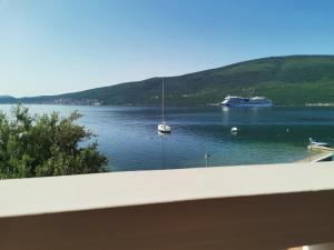 a view of a large body of water with a boat at Vila Jadranka Apartments in Herceg-Novi