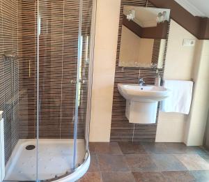 a bathroom with a shower and a sink at Casa Baixo O Castelo in Puente Caldelas +33 photos