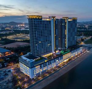 an aerial view of a large building at night at AISI3 Studio Seaview at Tanjung Lumpur in Kuantan