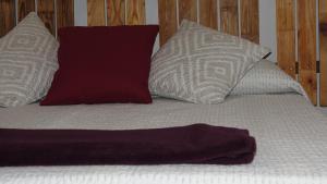 a bed with two pillows and a blanket on it at LA CHALANA DE ABUELA in Playa del Burrero
